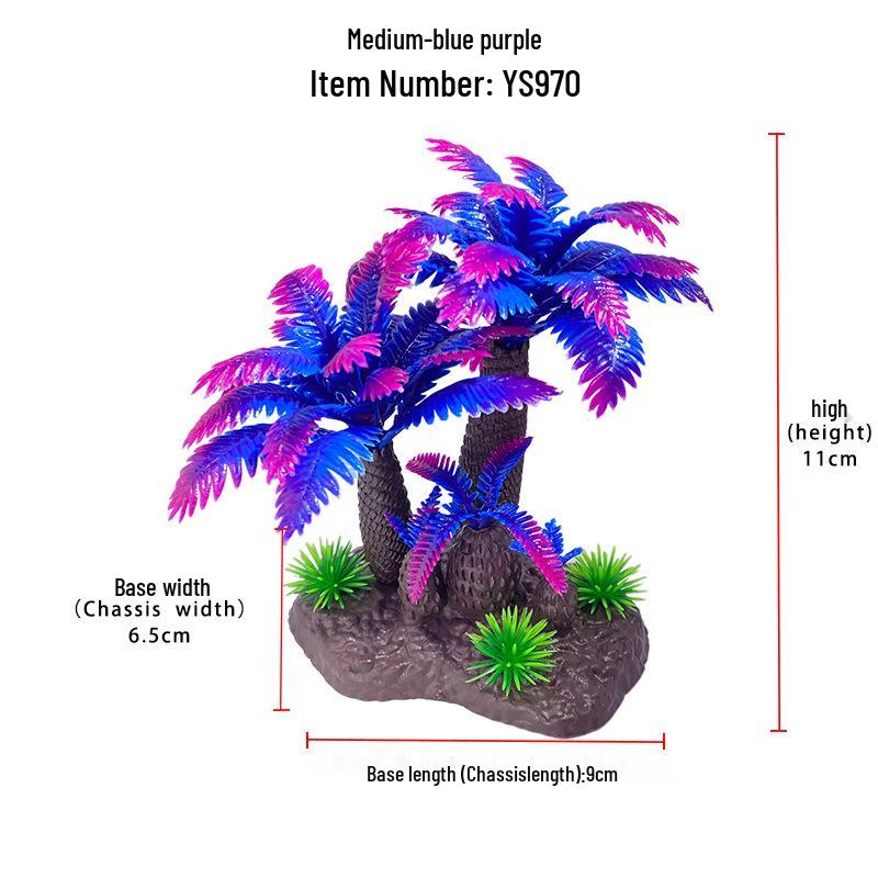 Aquarium Decor: Plastic Simulated Aquatic Plants & Coconut Tree Ornaments
