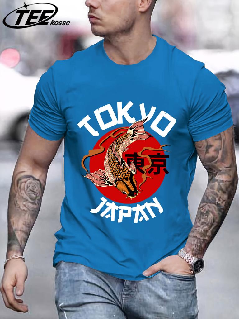 Harajuku Tokyo Japan Koi Fish Design Men TShirts Fashion Short Sleeve AllMatch Cotton Soft T Shirt Summer Unisex Loose Clothes