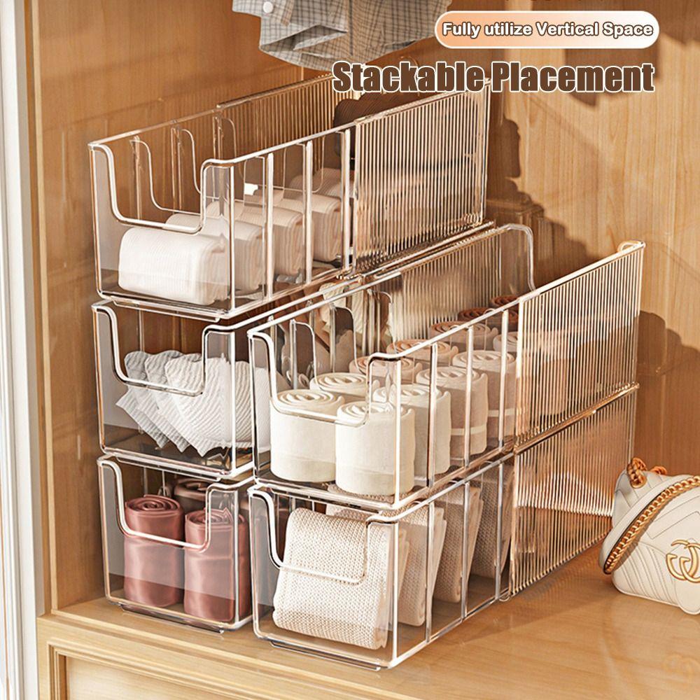 Transparent Belt Storage Box with Removable Partition Large Capacity Socks Organizer Detachable Household Belt Holder