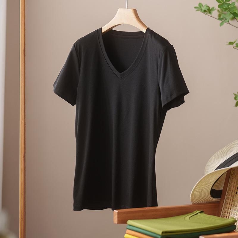 Rundhals Kurzarm Damen Sommer Neueste Trendige Vielseitiges und Bequemes T-Shirt Langgewaschenes Baumwoll Oberteil Ohne Verformung