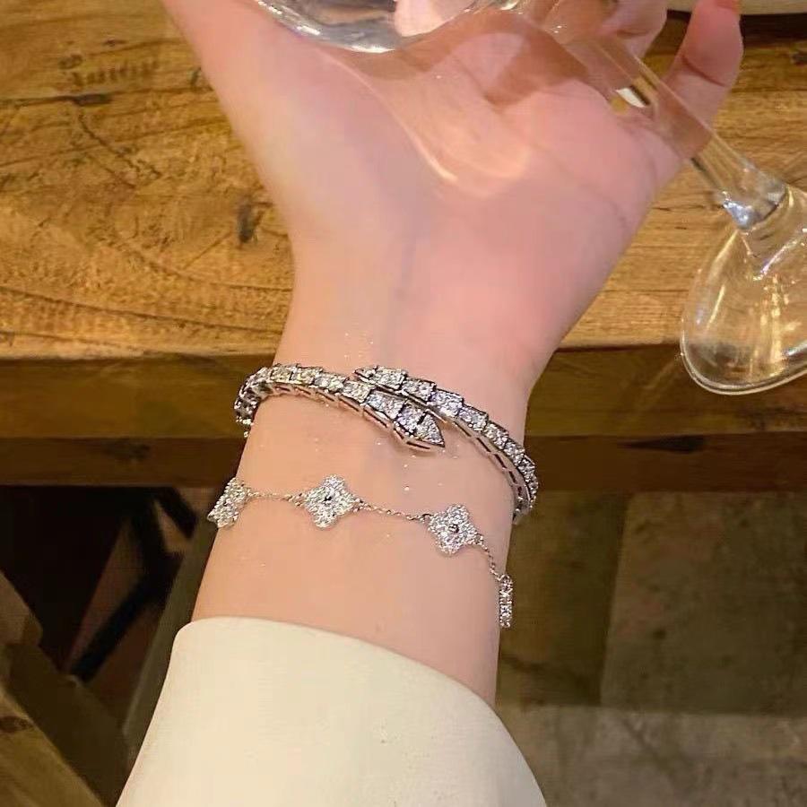 

Zircon Snake-Shaped Open Bangle: Elegant European & American Cold Style Fashion Bracelet