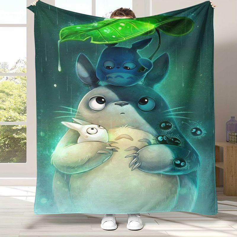 Retro Cute T-Totoro Cartoon Flannel Blanket,Ultra Soft Warm Plush Throw for Home Bedroom Bed Sofa Cover Office Camping Picnic