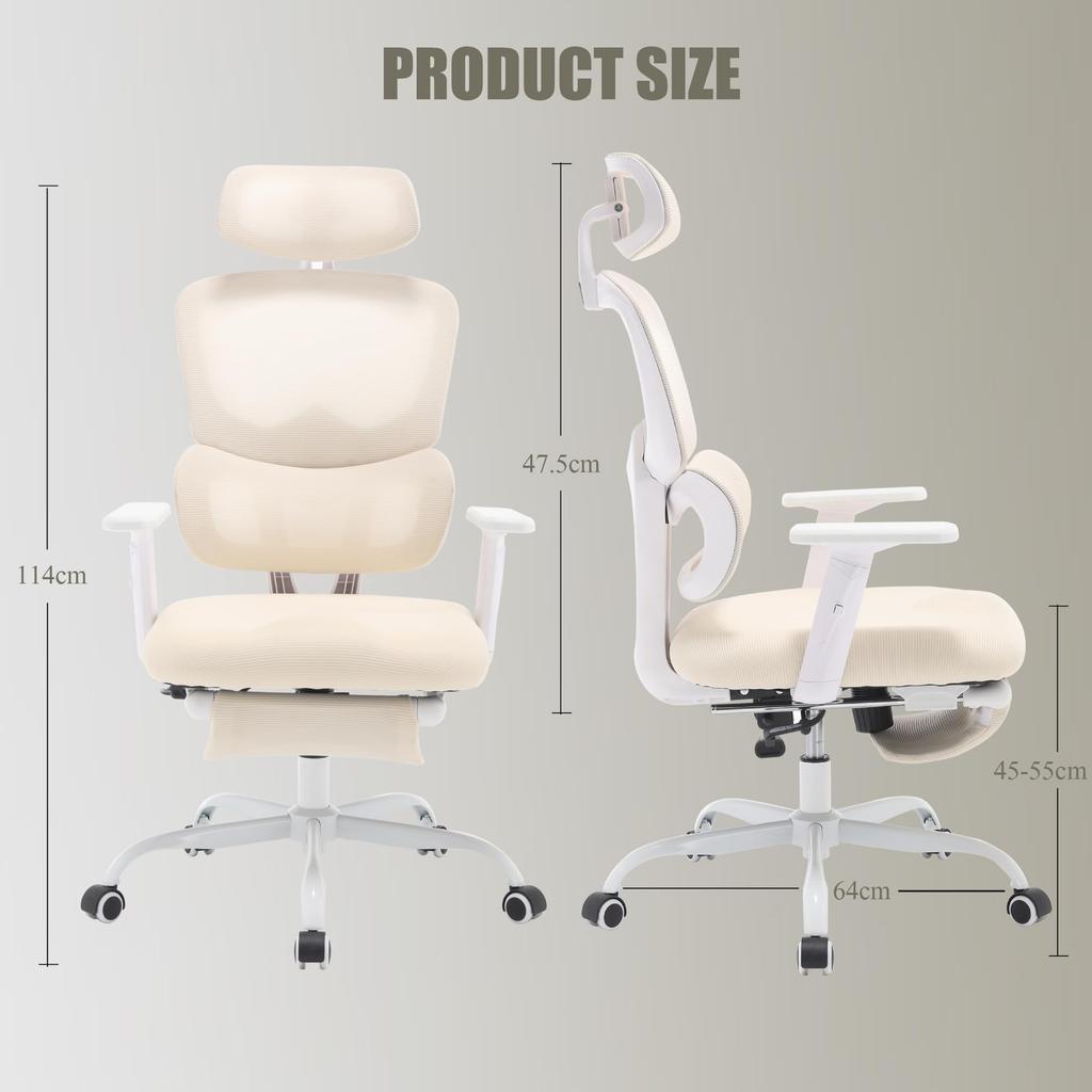 KITHOME Office Desk No No Back Approximately 140 Degree Ergonomic Mesh 4D Lumbar 3D 2D Computer PC 53cm Wide Black Chair, Chair, Telework, Fatigue,