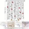 1 Strawberry Pattern Shower Curtain - Polyester Fabric with Hooks, White Background, Delicate Strawberry and Leaf Pattern