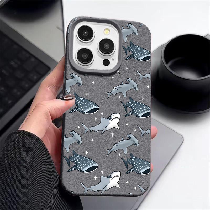 Shark Pattern Shockproof Phone Case For iPhone 16 16E 15 Pro Max 14 Pro 13 12 11 Matte TPU Soft Anti-Fall Bumper Cover