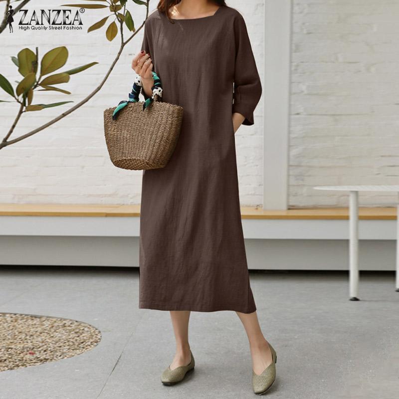 

ZANZEA Женское повседневное свободное летнее платье с квадратным воротником и рукавами 3/4