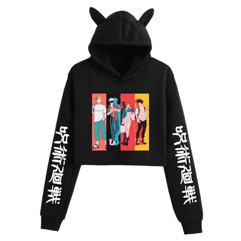 Women's Jujutsu Kaisen Anime Cropped Hoodie - Trendy, Casual, Loose Fit for Spring & Autumn