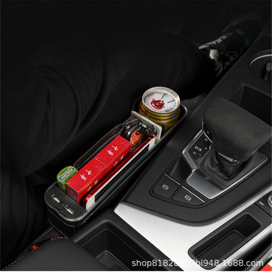 Led Atmosphere Light Car Seat Crevice Storage Box Usb QC3.0 Charging Port Seat B