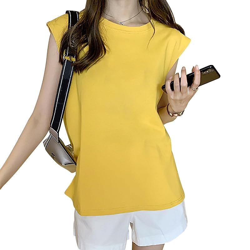 

[PALAME] tank top ladies T-shirt Plain color crew neck [Show off your slender arms, look relaxed, and coordinate freely] sleeveless t-shirt french