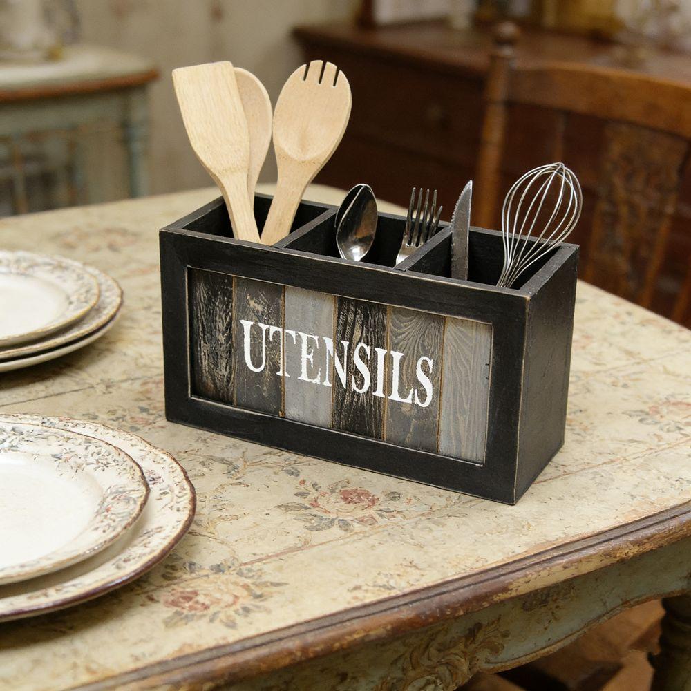 3 Grids Tableware Storage Box Vintage with Divider Solid Wood Storage Box Large Capacity Chopstick Fork Spoon Organizer