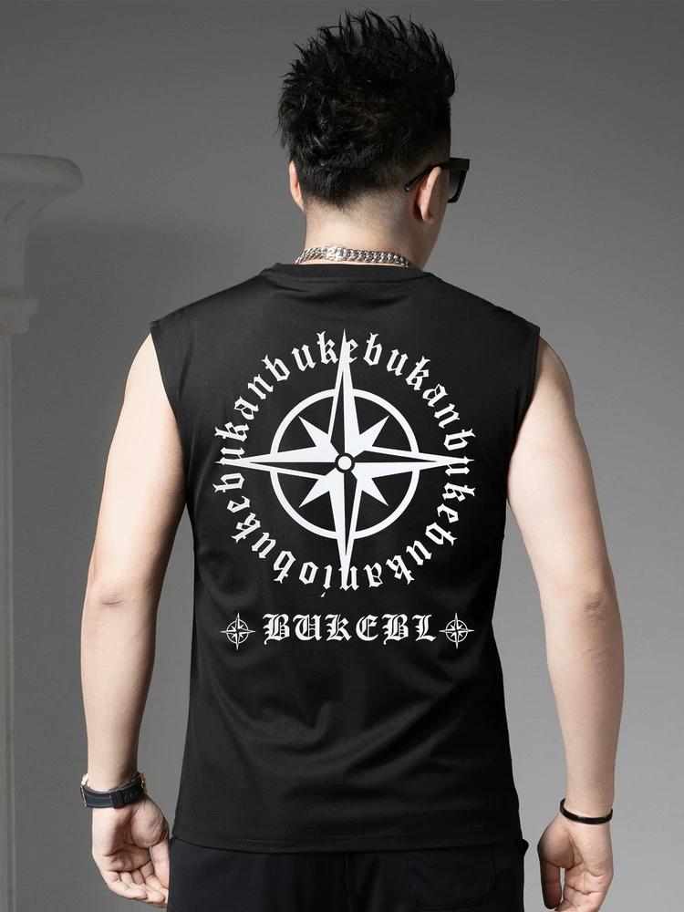 European Style Round Neck Vest for Men, Summer Casual Undershirt, Trendy Letter Print Sleeveless T-Shirt, Men's Tank Top