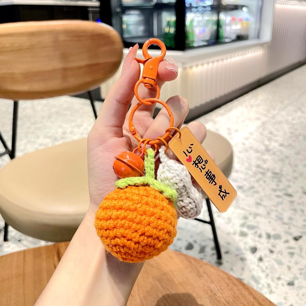 Good Things Happen Keychain Pendant Handmade Wool Woven Peanuts Exquisite Female Persimmon Ruyi Backpack Bag Trinkets