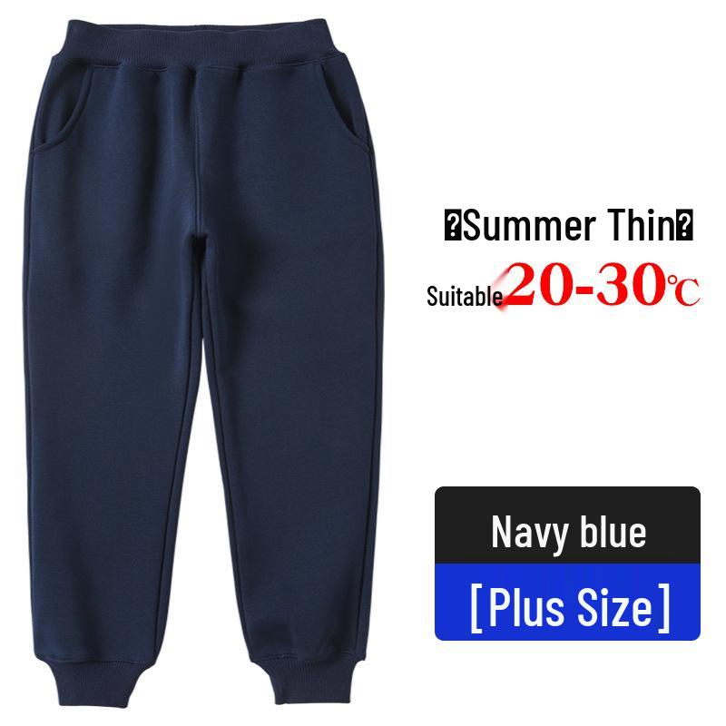 Fat Boy Gray Cotton Summer Sweatpants for Boys - Loose Straight-Leg School Uniform Pants, Navy Blue