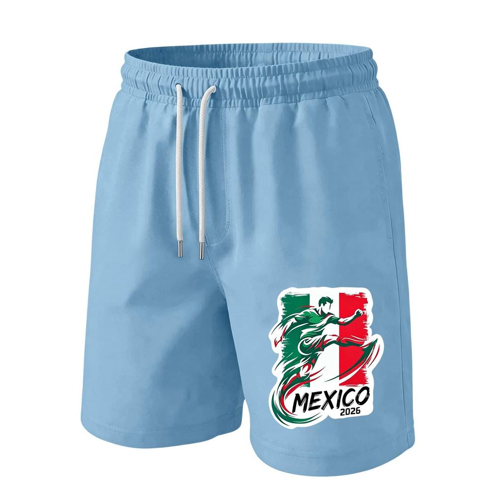 Men’s Drawstring Waist Shorts with Mexico 2026 Inspired Print Casual Loose Fit Sportswear