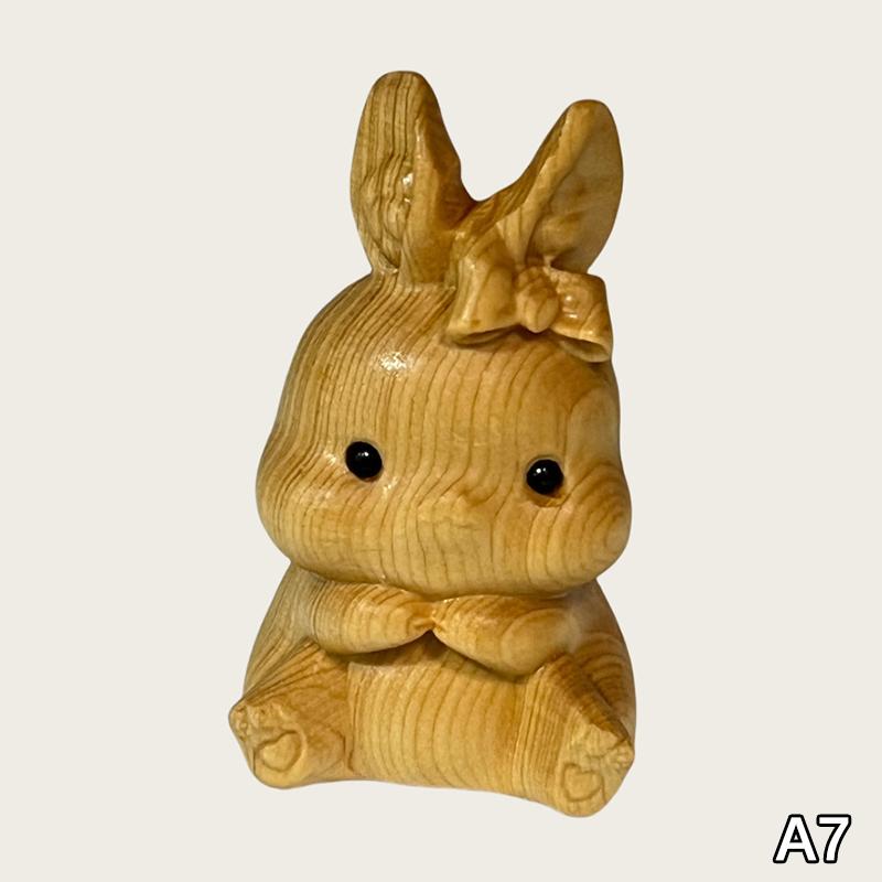 1Pc Wood Carving Easter Rabbit Ornaments Rabbit Figurine Cute Bunny Ornament Home Office Desktop Decor Car Decoration Party Gift