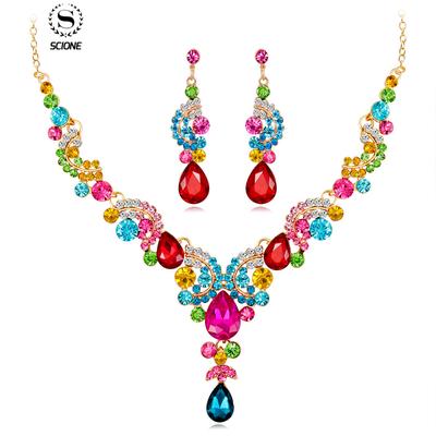 Fashion Charm Prom Wedding Bridal Jewelry Crystal Rhinestone Necklace Earring Set Gift