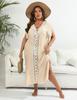 Plus Size Hand-Crocheted Color Block Deep V Slit Beach Cover-Up Dress