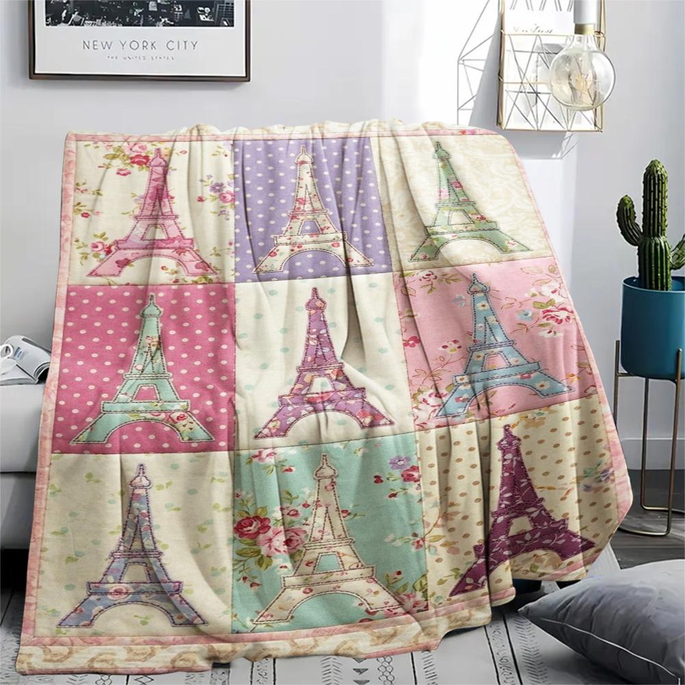 Paris Eiffel Tower Print Flannel Blanket, High Quality Comfortable for All Seasons, Home Decor, Warmth and Comfort, Perfect for Christmas Gifts91