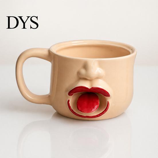Unique Tongue Sticking Out Cup Quirky Ceramic Coffee Mug, 10oz 3D Sculpted Face Decorative Tea for Students Milk, Funny Creative Drinkware Home Office