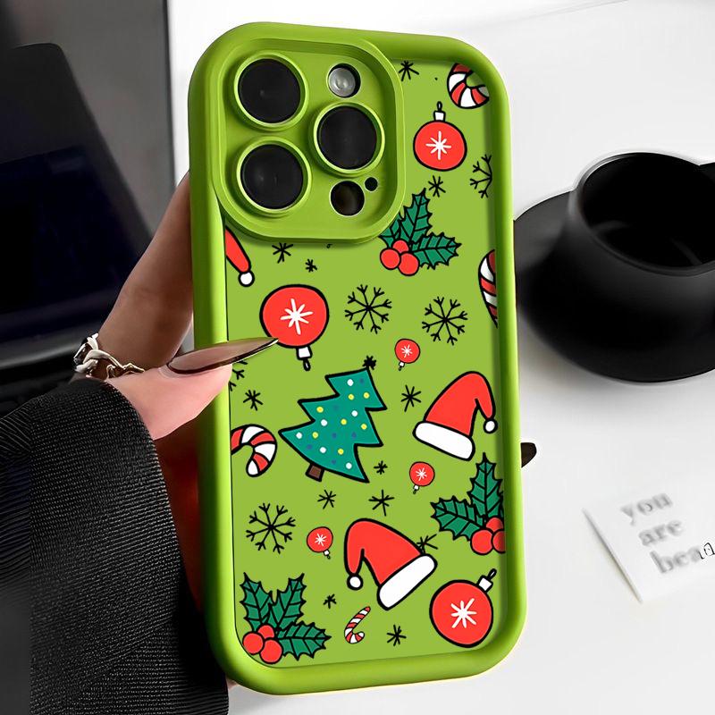 Cartoon Merry Christmas Pattern Matte Cover For iPhone 16 Pro Max 15 Plus 14 Pro 13 12 11 XS XR 17 Soft Silicone Len Protection Shockproof Phone Case