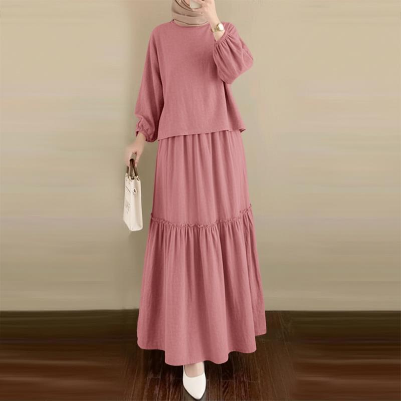 ZANZEA Blouse à manches longues pour femmes et jupes longues Ensembles décontractés deux pièces