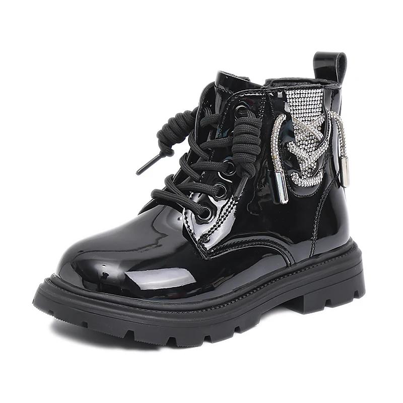 

Модные тенденции Ботинки для девочек, толстые блестящие детские хлопковые ботинки с круглым носком, черные, бежевые, универсальные, детские повседневные ботильоны 26 чёрный