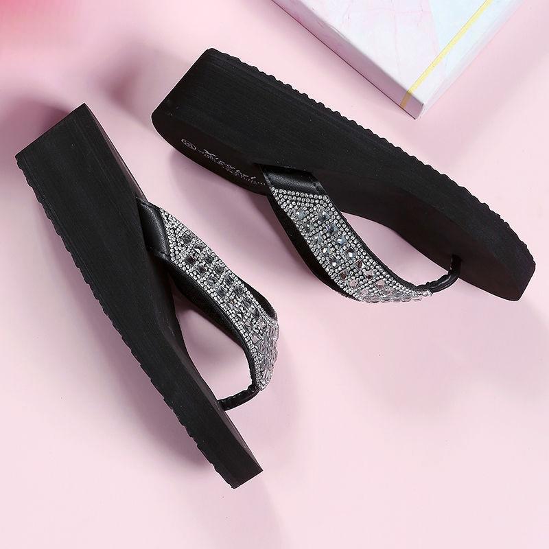 Damen Flip-Flops Gehobene Stollen H Dicke Sohle Weiche Sohle Baeta Rutschfest Strand Outdoor Hausschuhe Gummi EVA Material Flip-Flops