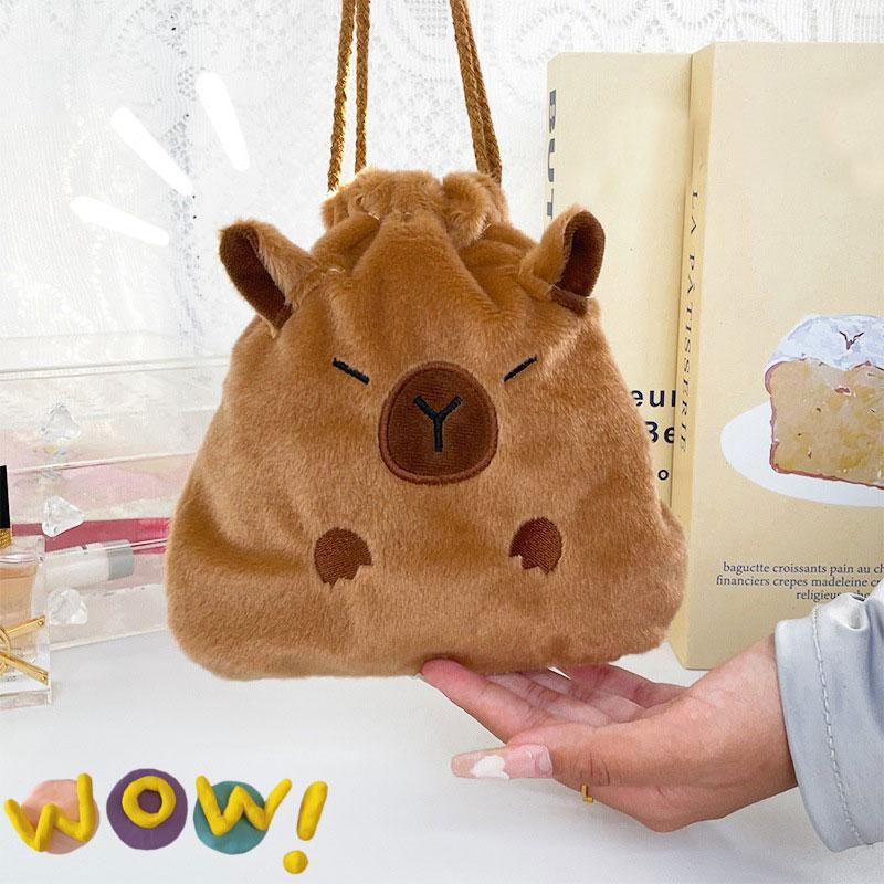 

Portable Drawstring Storage Bag Gifts Cute Cartoon Capybara Kawaii Cosmetic Pouch Large Capacity Capybara Plush Storage Bags коричневый