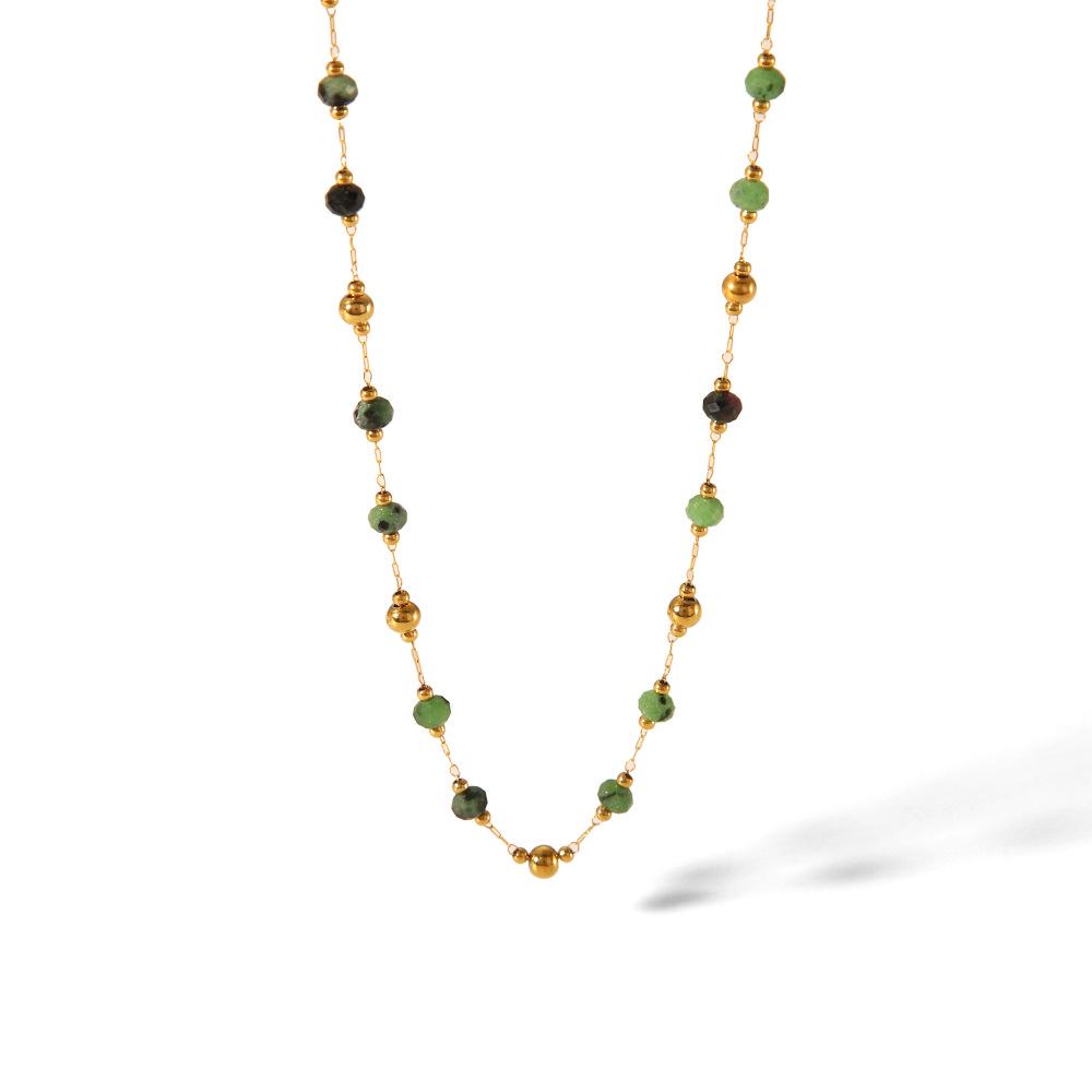 New Chinese Style Emerald and Tourmaline Clavicle Chain Necklace