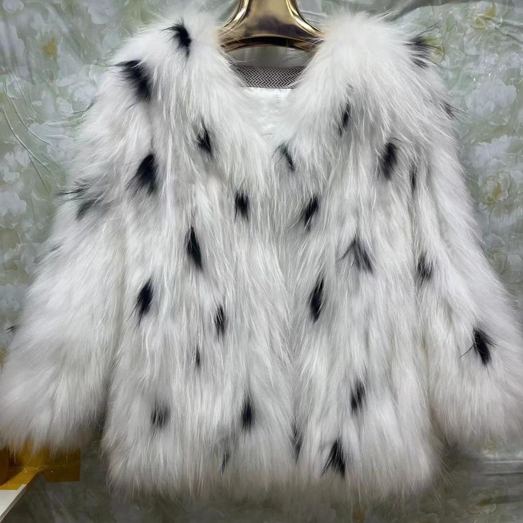 New Leopard Spot 100% Real Fur Small Milk Leopard Raccoon Fur Coat Women's Fox Fur Coat Young Style Tops