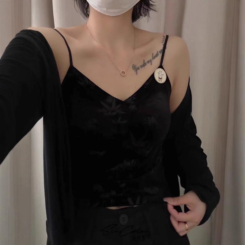Autumn and Winter New Golden Velvet Bamboo Shadow Printed Halter Vest Female Fixed Cup Slimming Texture Inside The Top