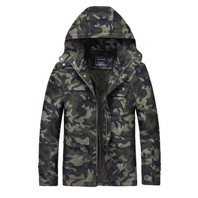 Men's Camouflage Jacket Autumn and Winter Military Casual Outdoor Hooded Mid-length Pure Cotton Jacket