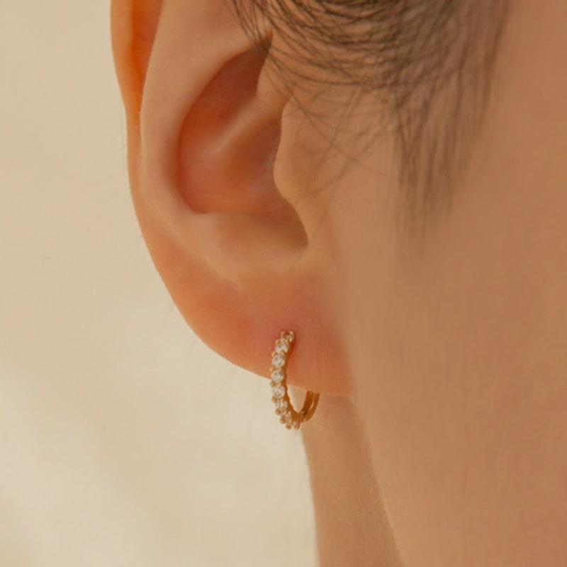 LUNNE 14k Prong Cubic One-Touch Ring Earrings (14k Gold) A07