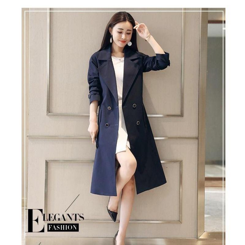 Windbreaker Female Trumpet Sleeves Over The Knee Loose Tie Coat Double-breasted Coat