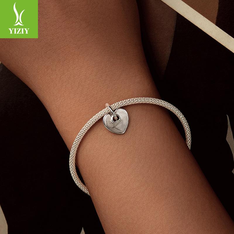 Simple Love Can Be Engraved Diy Pendant, Fashionable And Versatile S925 Sterling Silver Bracelet Necklace Beaded.