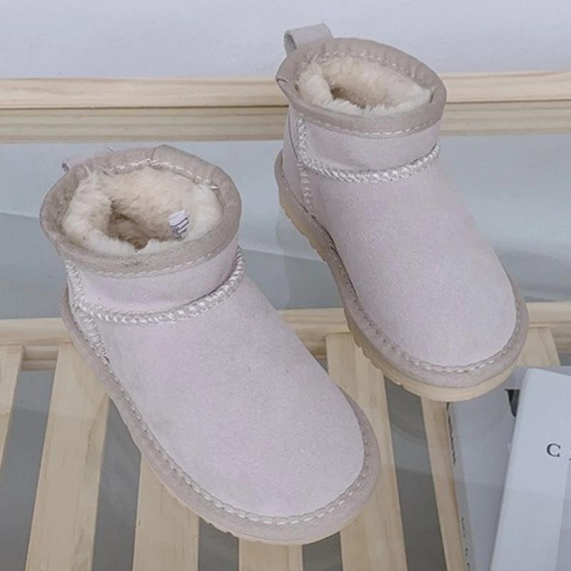Winter Children Snow Boots 2027 New Design Baby Cow Suede Upper Warm Shoes With Thick Plush Boys Girls Toddler High-top Fur Boot