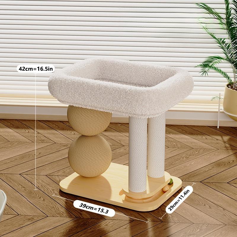 

Solid Wood Cat Tree All-in-One Cat Condo with Sisal Scratching Post Large Scratcher Ball Multi-Functional Pet Furniture for Cats M