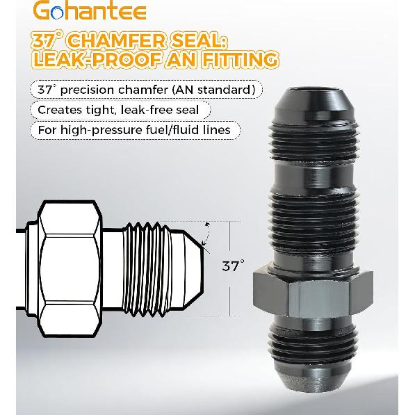 8AN Male Flare Straight Bulkhead Fitting Adapter with 8AN Nut | Union Adapter Aluminum Black Automotive Fuel System Accessory 2Pcs