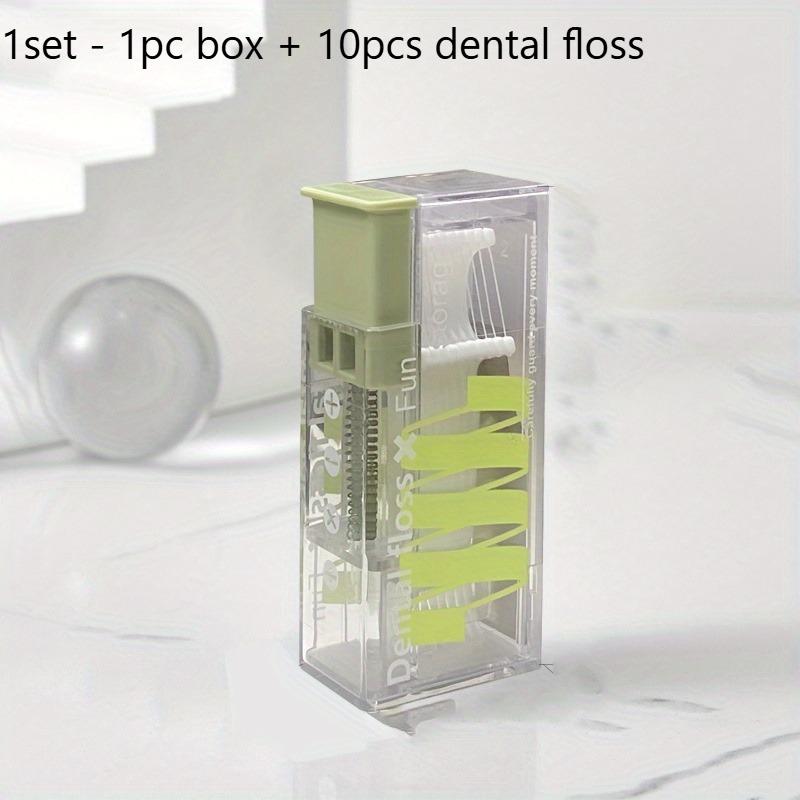 Mini Floss Storage Box, Pop-Up Dental Floss Dispenser with 10 Floss, Portable Toothpick Box, Interdental Floss Stick Storage Box