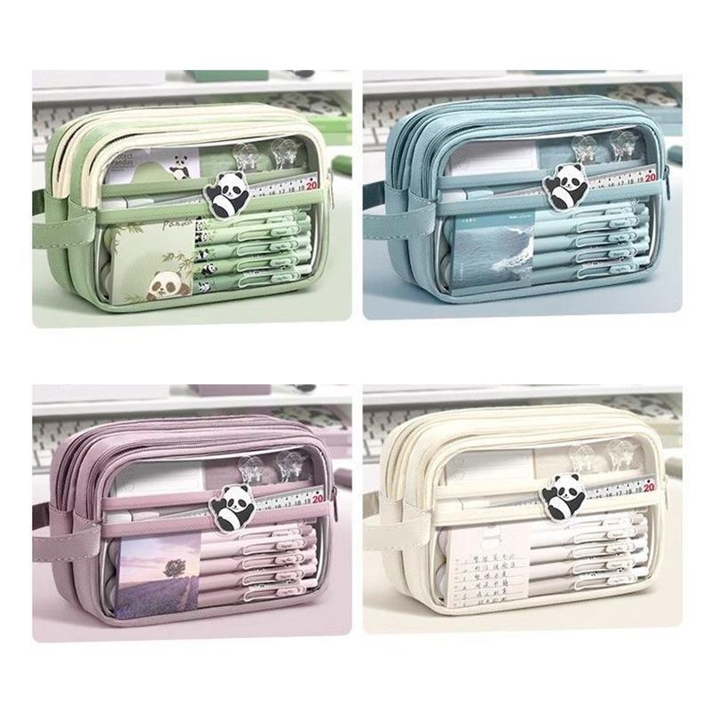 Handheld Double Layer Transparent Pencil Case Pen Bag Hitting Color Square Storage Pouch For Stationery School