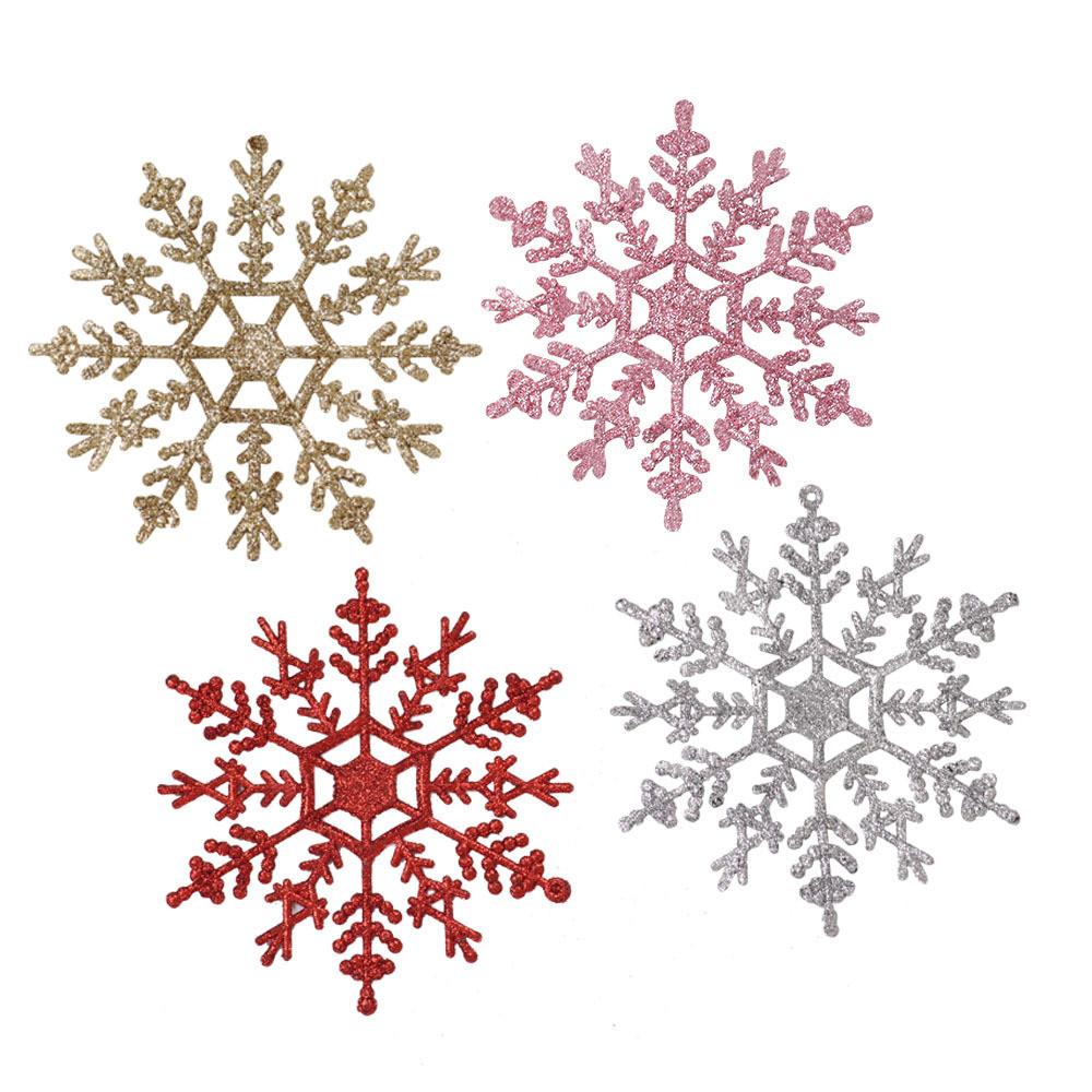 Charming 12cm Plastic Snowflake Ornaments For Christmas Tree Decorations In Gold Red Silver Pink And White