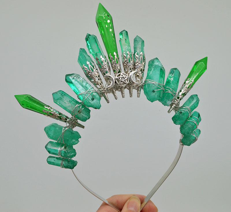 Retro Silver Moon Crystal Glass Crown Headband