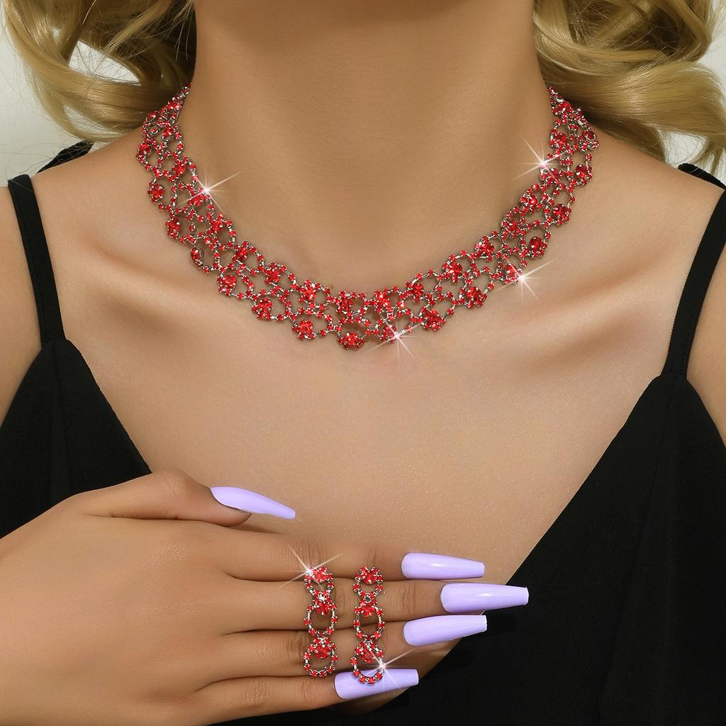 Shining Crystal Jewelry Set Luxury Necklace Earrings Set Rhinestone Necklaces Earrings  Banquet