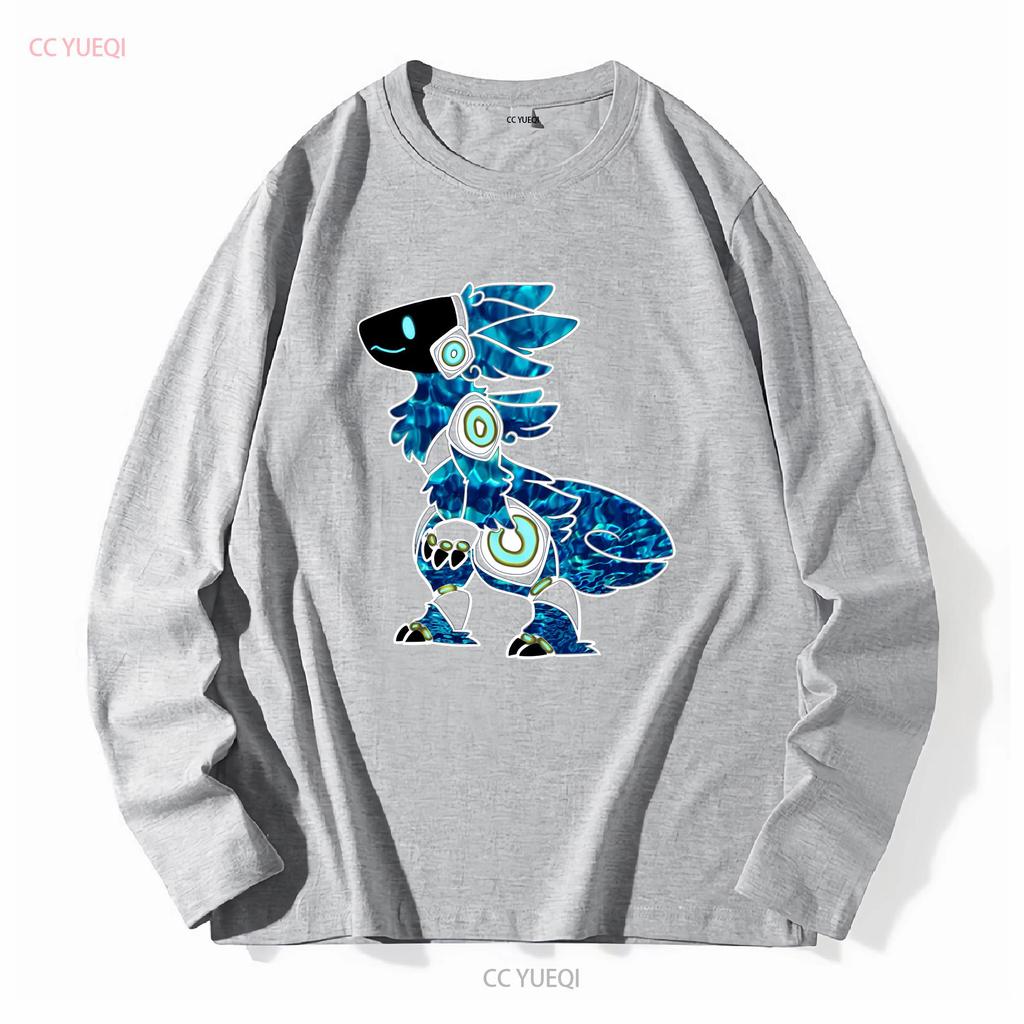 Protogen Furry Fursuit Fursona Meeresblau Muster T-Shirt Langarm Vintage Gewaschen Unisex Freizeitmode Weich Stilvoll