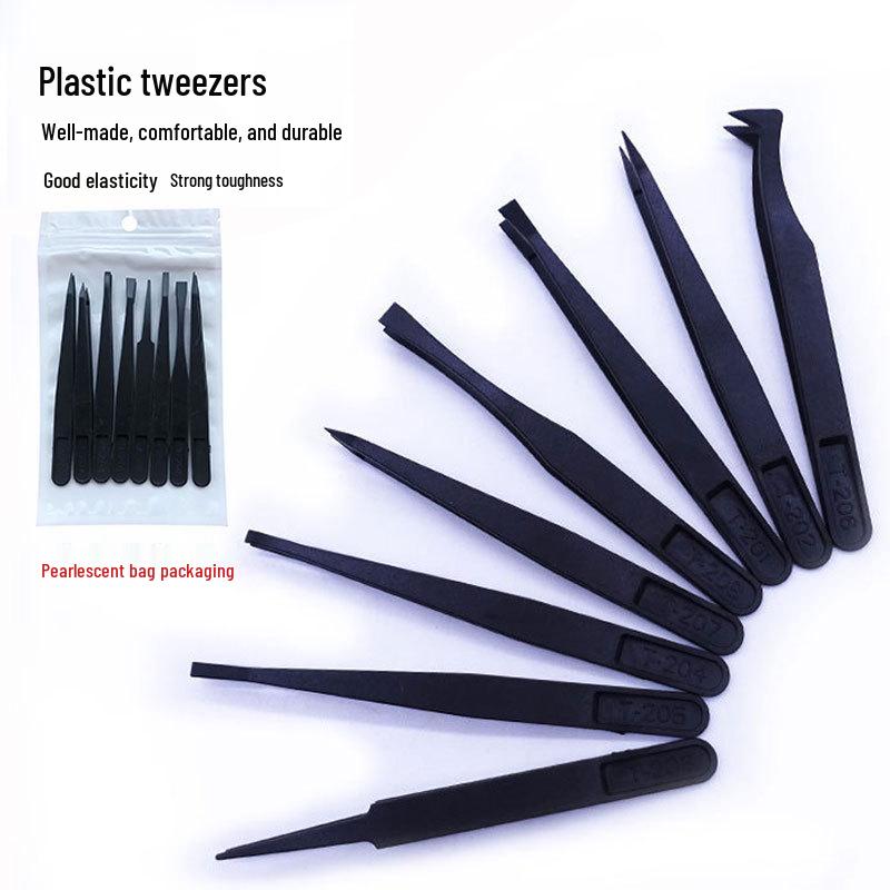ABS Plastic Tweezers Set: Straight, Round, Bent, Flat, and Pointed Tips