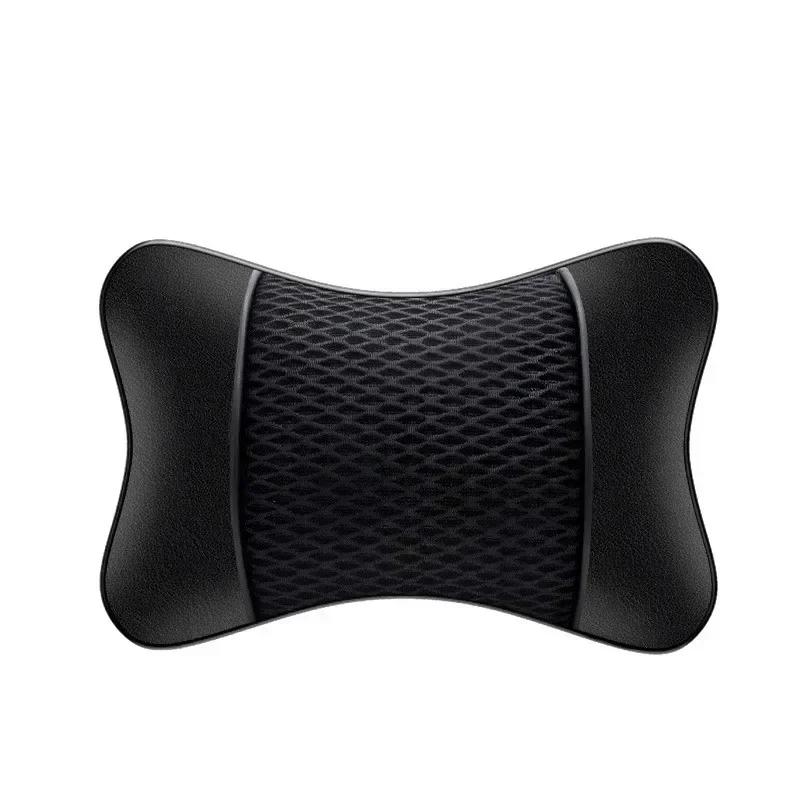 Leather Knitted Car Pillows Headrest Neck Rest Cushion Head Support Seat Accessories Auto Black Safety Pillow Universal Decor