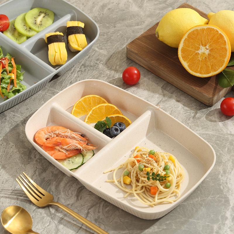 1Pc Divided Dish Diet Reusable Dinner Plate Kitchen Dinnerware Portion Plates For Adults 3 Compartments Microwave Safe