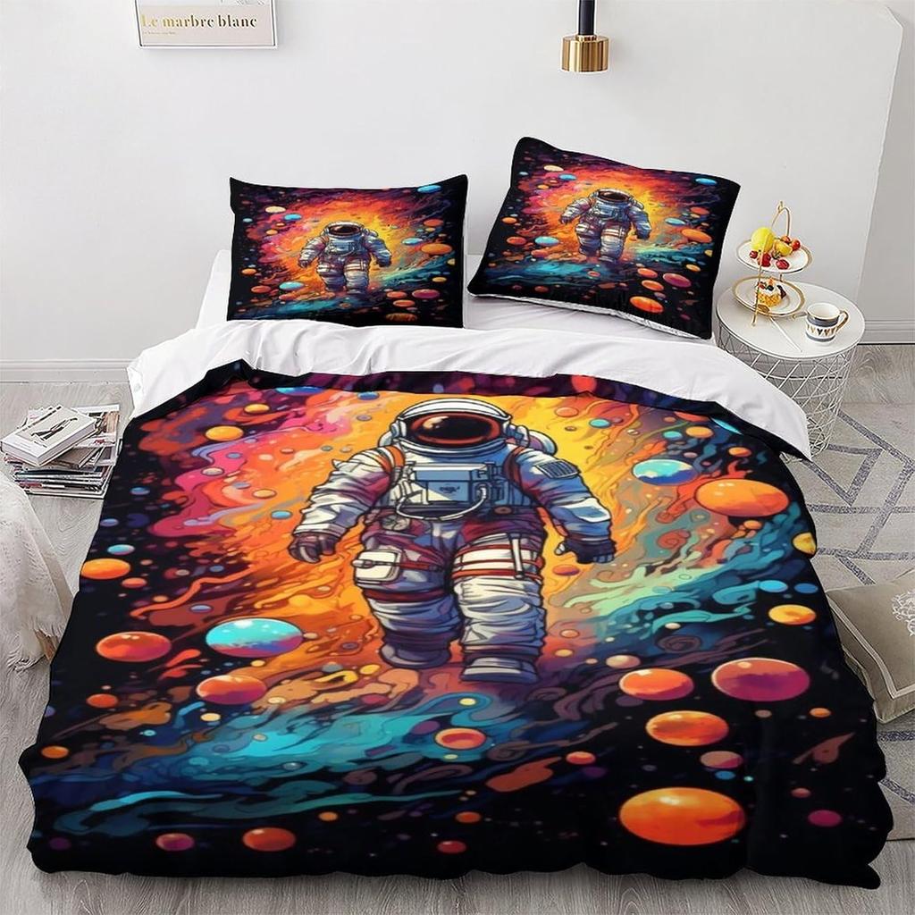 Astronaut Comforter Cover Set For Boys,Outer Space Adventure Duvet Cover Galaxy Cosmonaut Spaceman Planet Universe Bedding Set