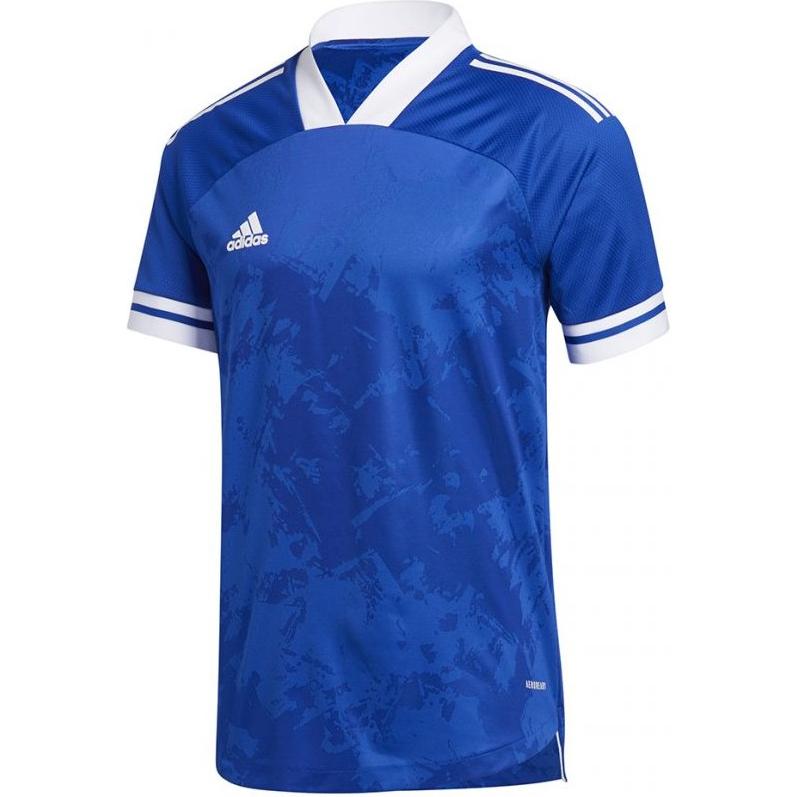 Adidas Aeroready Condivo 20 Versatile Fashion Color-Block Short Sleeve Soccer Jersey Men Tops Blue FT7258