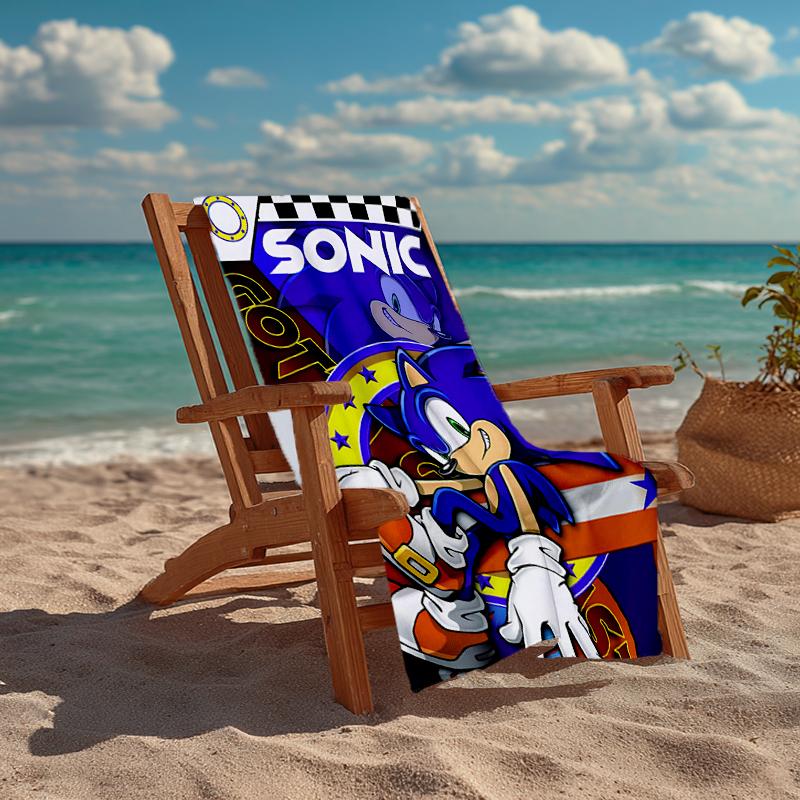Ultra-Soft Beach Towel with Sonic Theme,Ideal for Pool - Camping, Diving - Perfect Travel Essential, Vibrant Beach Towel.